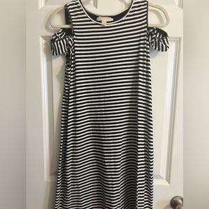 Michael Kors A-line Black white striped dress cold shoulder size M. Like new